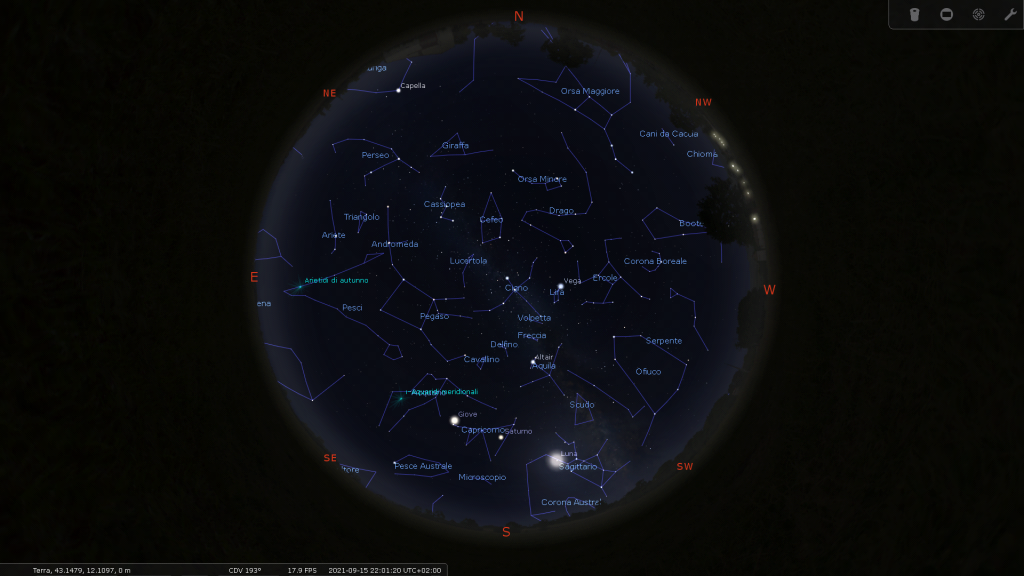 Il cielo di settembre su Stellarium