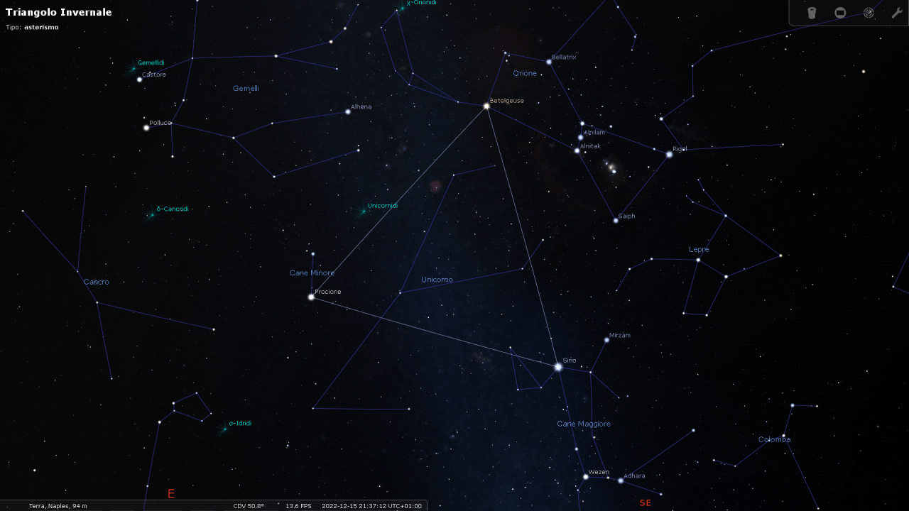 triangolo invernale (Betelgeuse Procione Sirio)