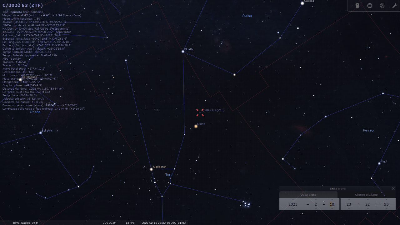 Cometa C/2022 E3 ZTF vicino Marte