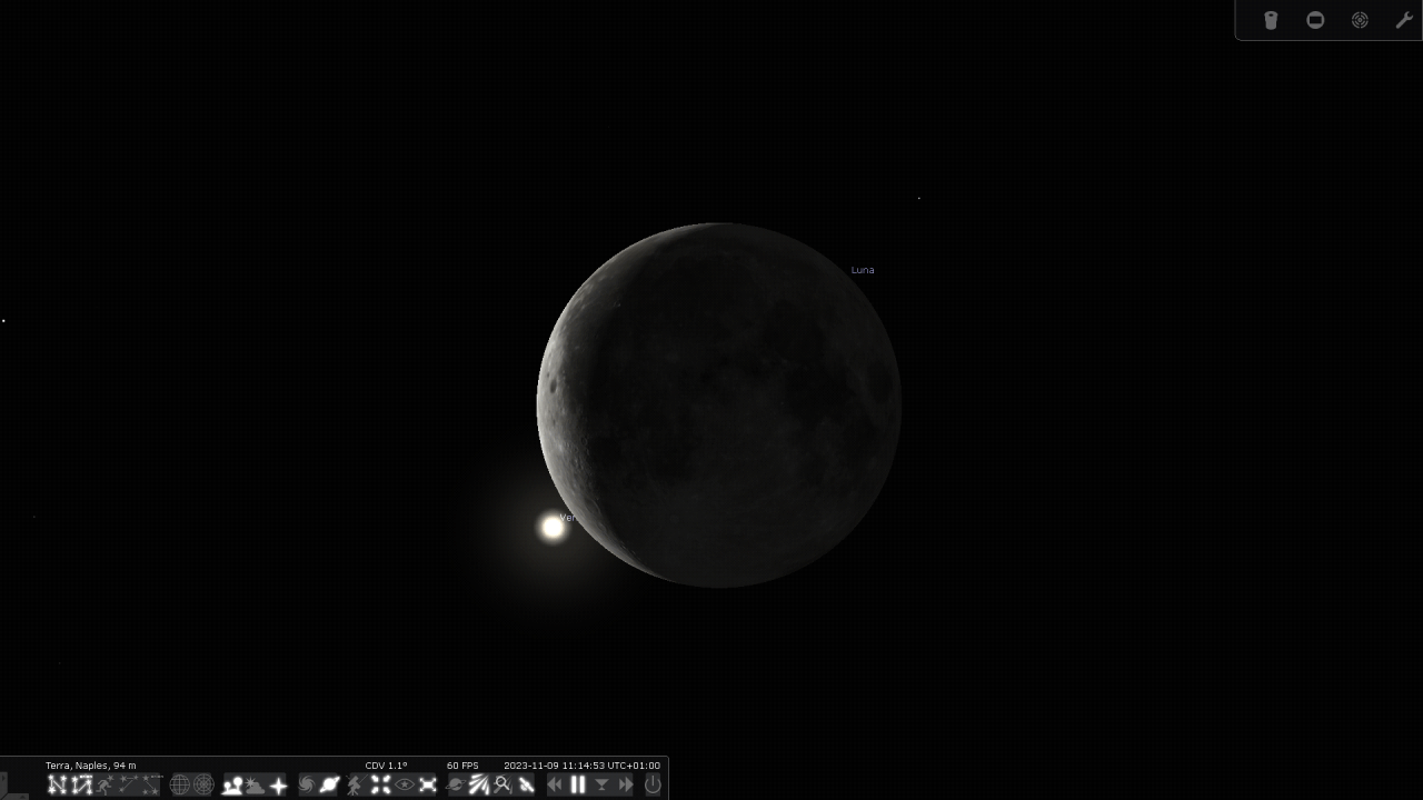 inizio dell'occultazione Luna-Venere da Stellarium